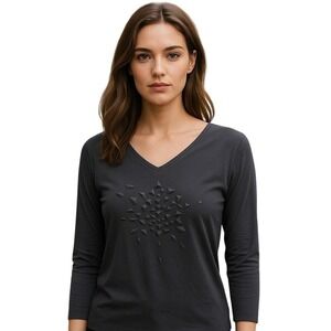 Vintage Laurel by‎ ESCADA Black Geometric Cut-Out V-Neck Top EU 36 US 6  $148